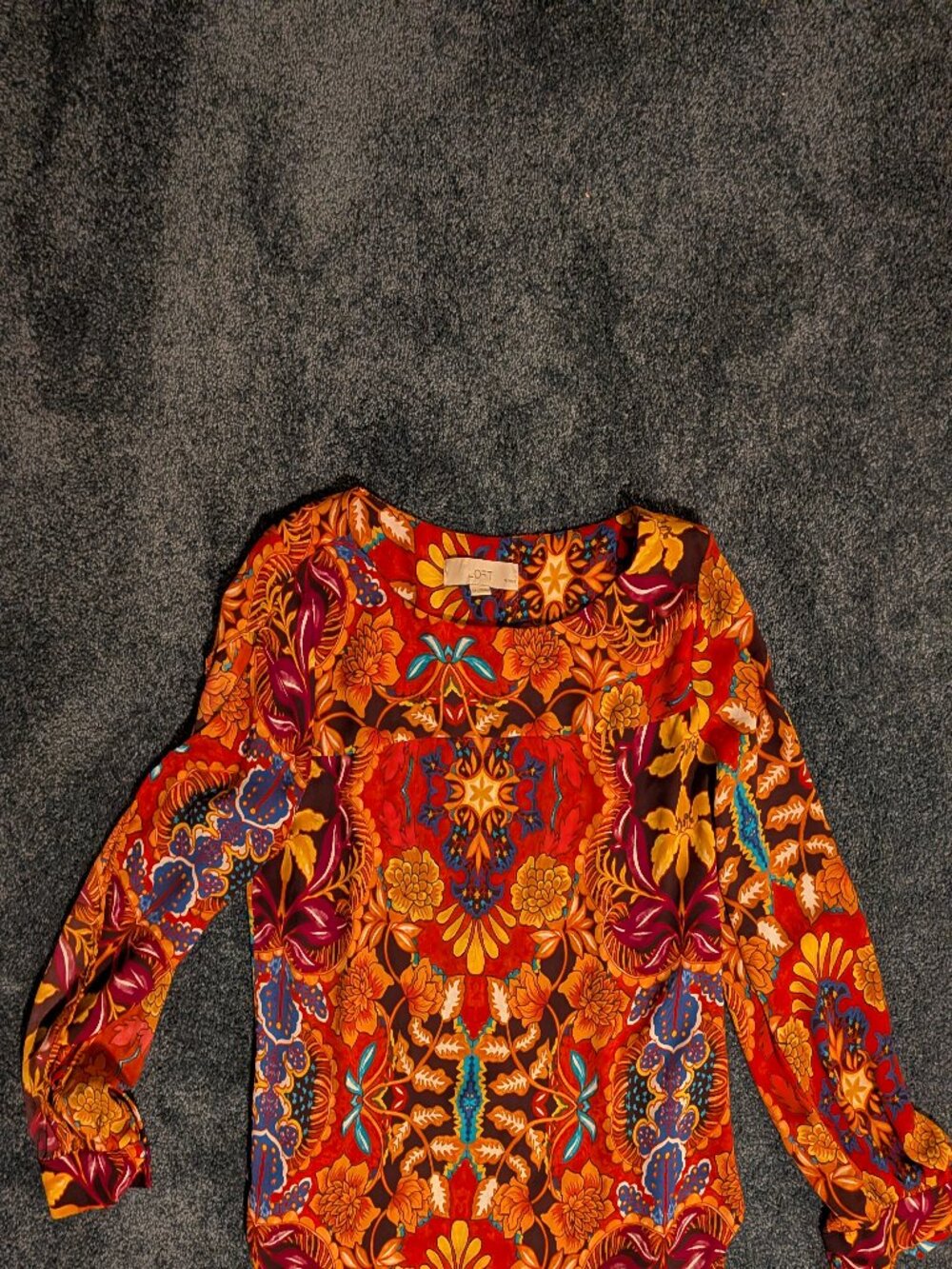 LOFT Bright Floral Split Long Sleeve Chiffon Blouse